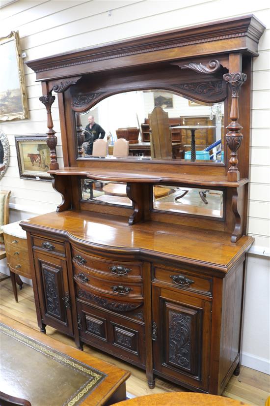 A late Victorian walnut mirror back side cabinet W.158cm